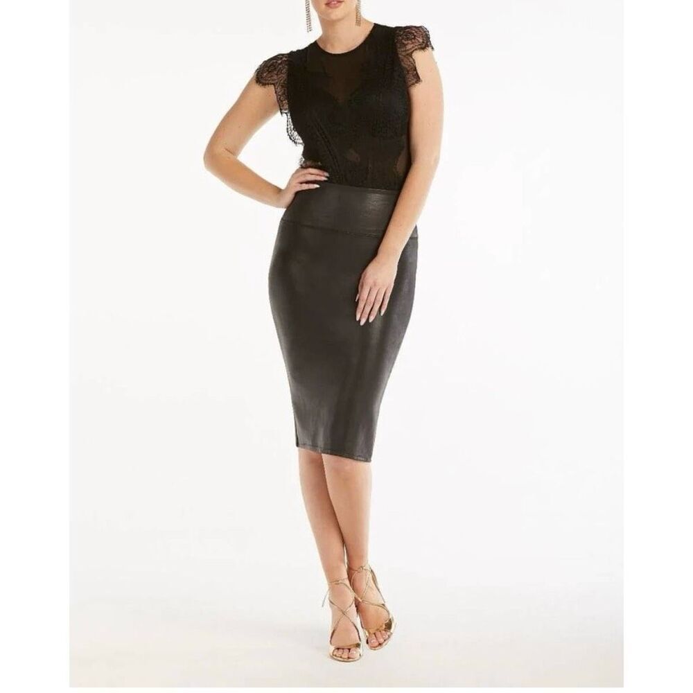 SPANX Faux Leather Pencil Skirt Size‎ L black
